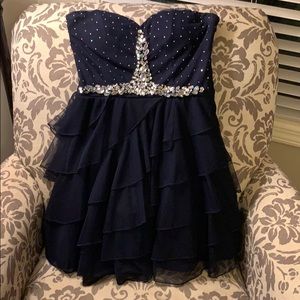 Navy blue strapless dress